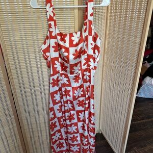 Lisa Says Gah Satin Orange and White Checkered Flower Dress